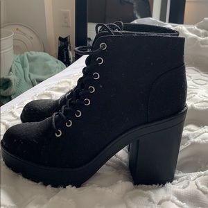 Black tie up boot heels